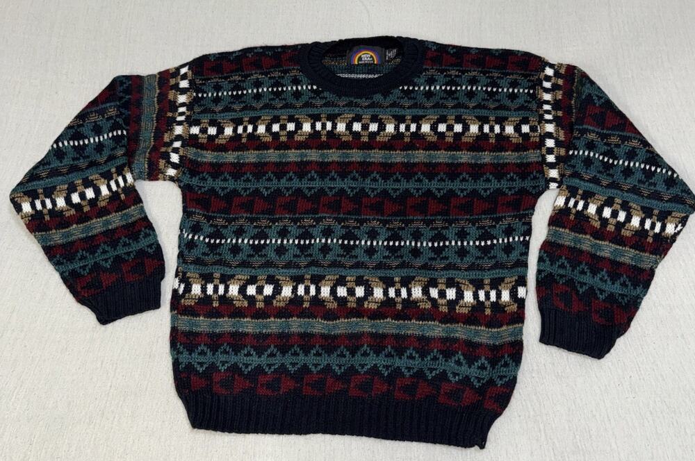 Vtg New Era Women’sPullover Knit Abstract 90s Sweater XL 80s Grandpa Made In USA